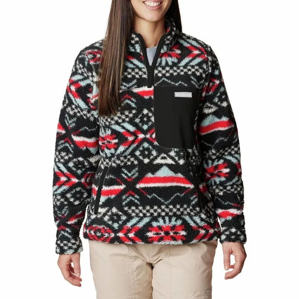 Columbia Western Women Large West Bend 1/4 Zip Sherpa Fleece Sweater Synchilla